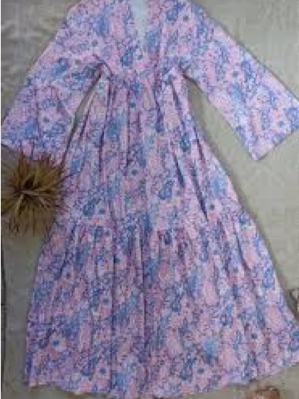 Pink Floral Long-Sleeve Maxi Dress